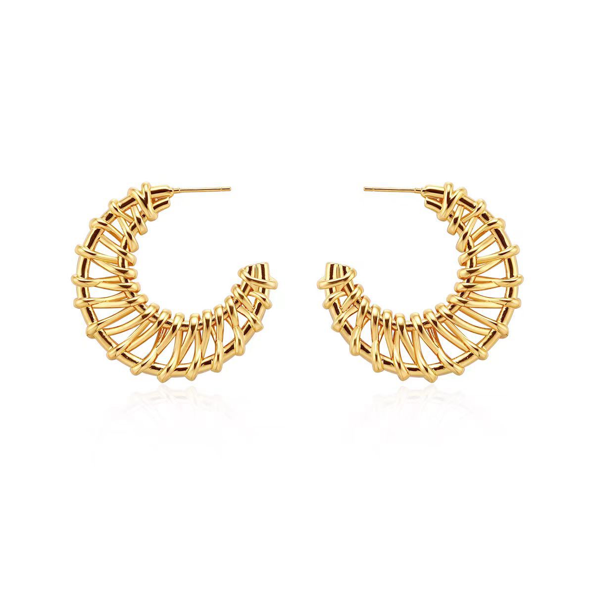 Wholesale Copper Gold Plated Earrings Metal Geometric C Shape Earrings ACC-ES-MiYe003