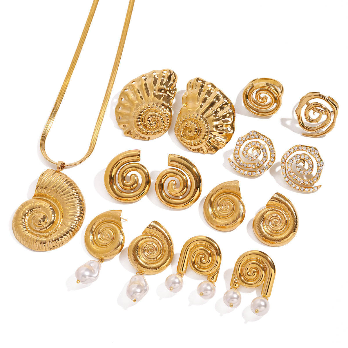 Wholesale stainless steel conch necklace pearl earrings zircon earrings