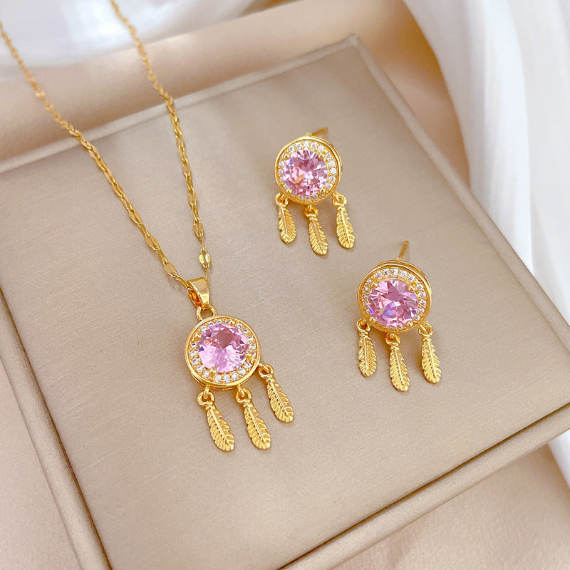 Wholesale Full Zirconium Electroplated Copper Micro-inlaid Earrings and Necklace Sets ACC-NE-LiGe003