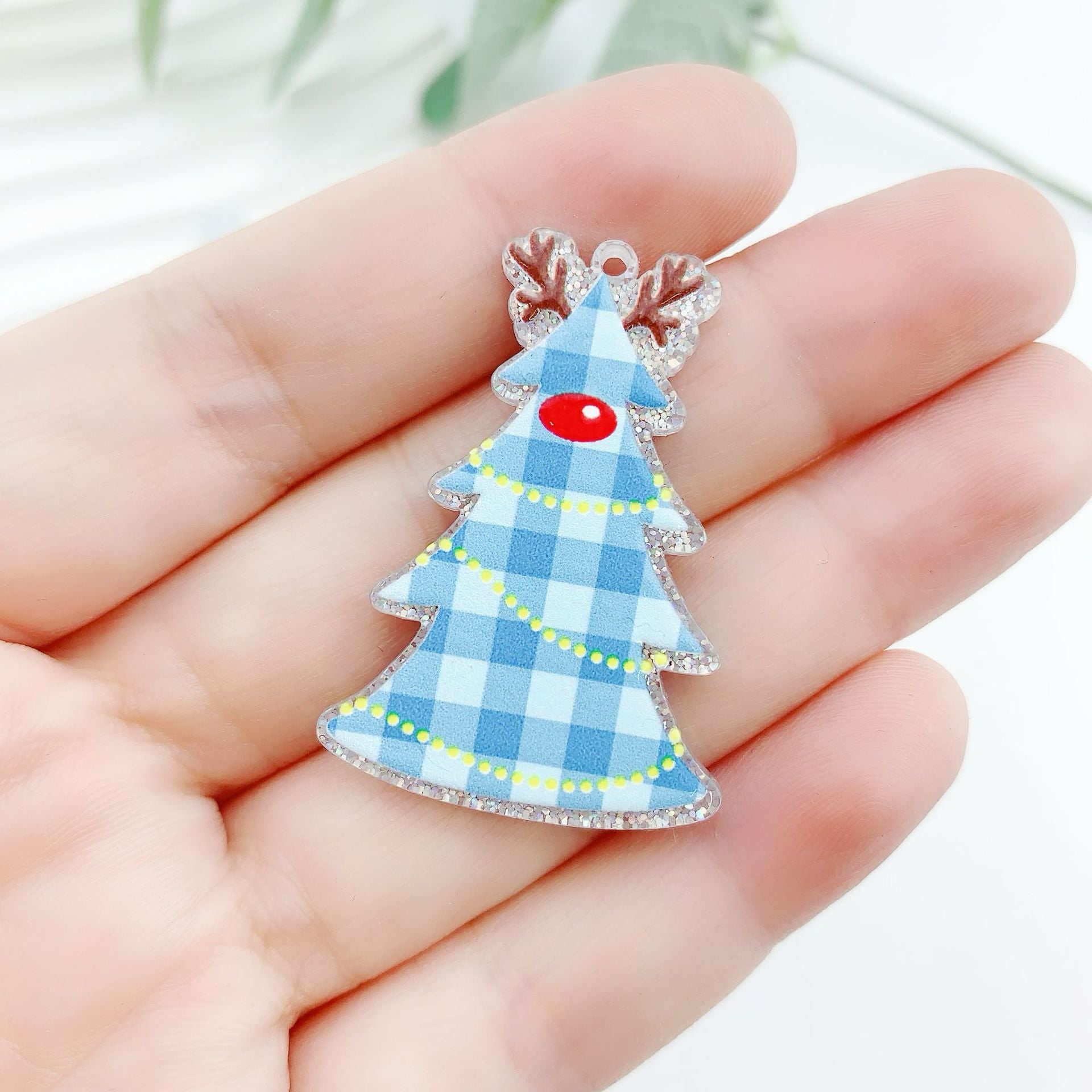Wholesale 10pcs acrylic Christmas Plaid leopard print pendant