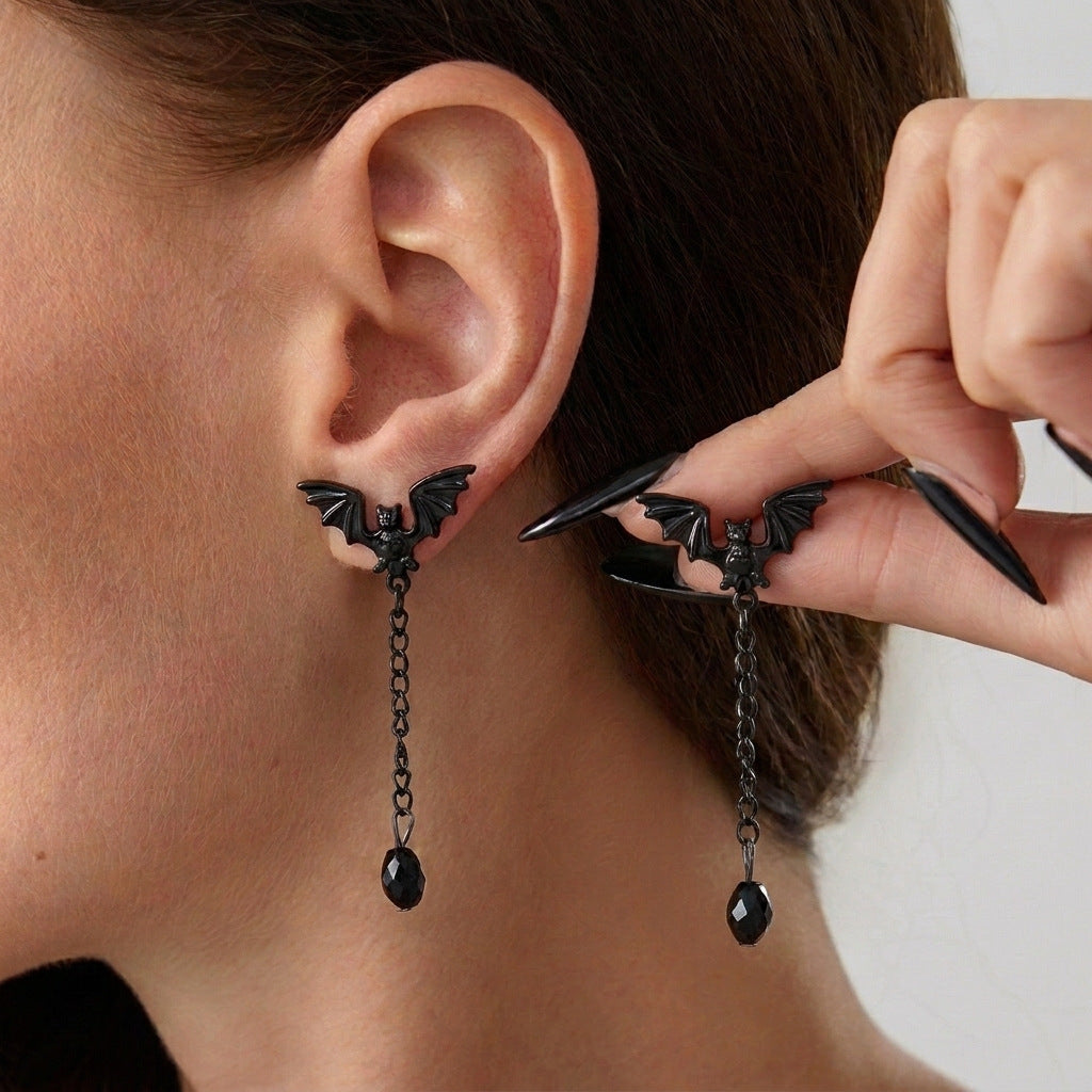 Wholesale Gothic Vampire Bat Earrings Red Black Crystal  Party Fashion Accessory