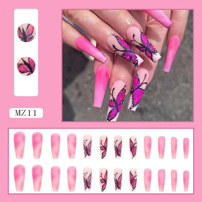 Wholesale 24 Pieces/box Purple Butterfly Manicure Press-on Nails Kits Nail Stickers ACC-NS-SanWei011
