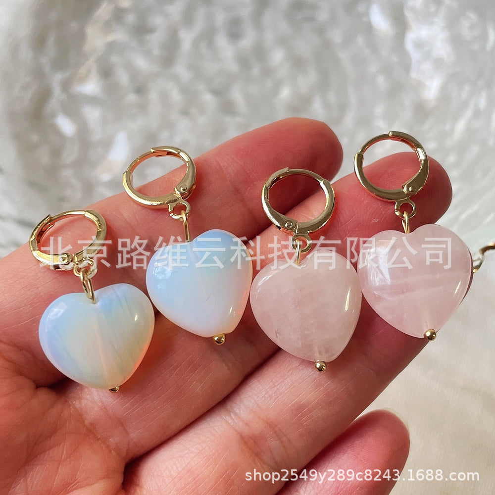 Wholesale 14K gold-wrapped lovely  red agate Crystal semi-precious stone peach heart-shaped earring