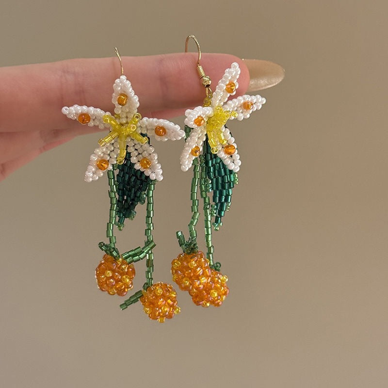 Wholesale  flower beaded tassel earrings