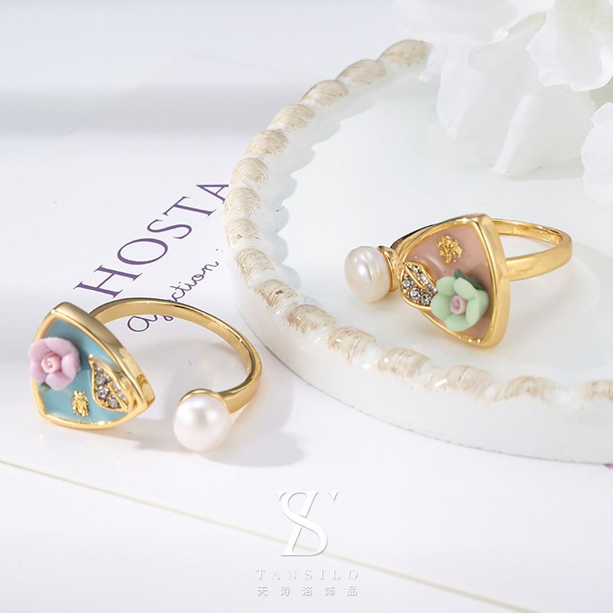 Wholesale  Oil Painting Leaf Flower Oil Painting Ring