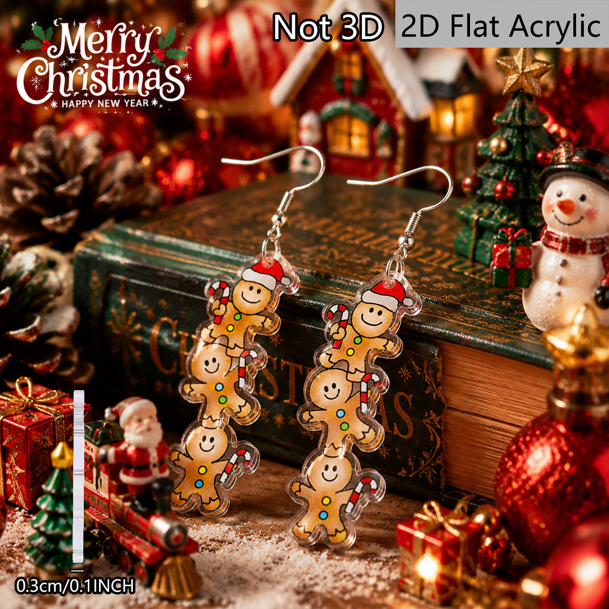Wholesale Trendy Christmas Layered Acrylic Earrings With Gingerbread Man Candy Cane Design Party Jewelry Accessory For Gift Resale