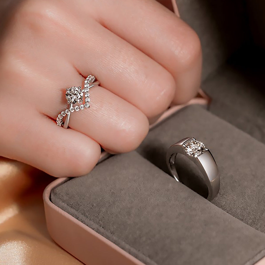 Wholesale s925 Silver Crowned Couple Ring