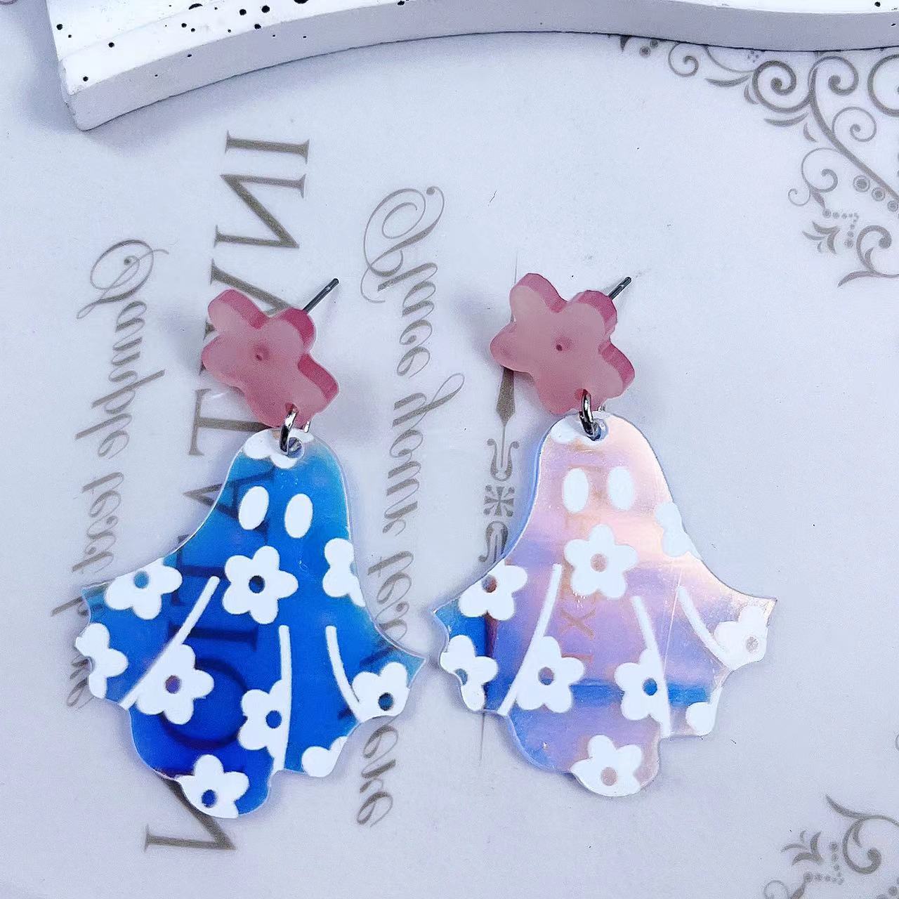 Wholesale Flower Ghost Earrings Cute Halloween Acrylic Earrings