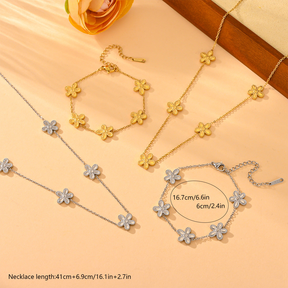 Wholesale Lovely  Design Stainless Steel Bracelet and Necklace Set Fashion Accessory