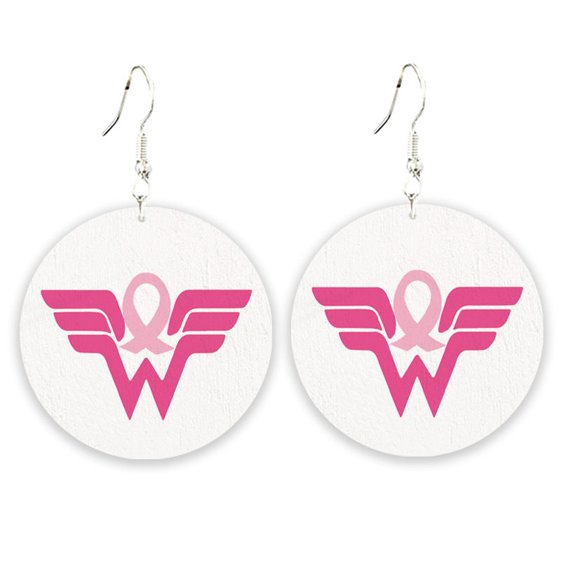 Wholesale 2pcs/pack Cancer Team Struggle Survivor Accessories  Wooden Pattern Earrings