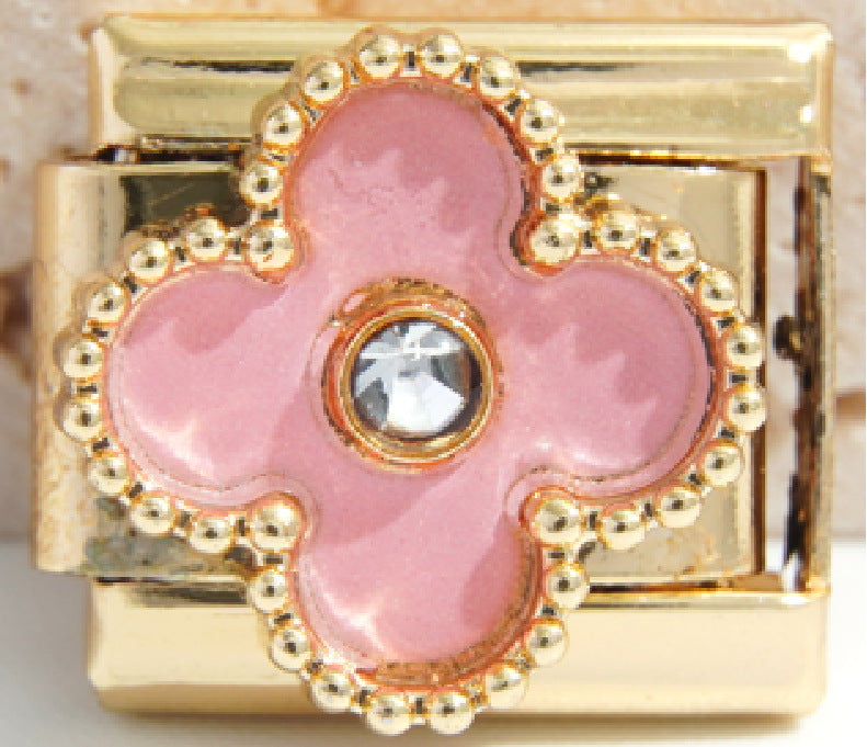 Wholesale Italian Charm Bracelet 9mm DIY Splicing Diamond Four-Leaf Clover Stainless Steel Composable Bracelet