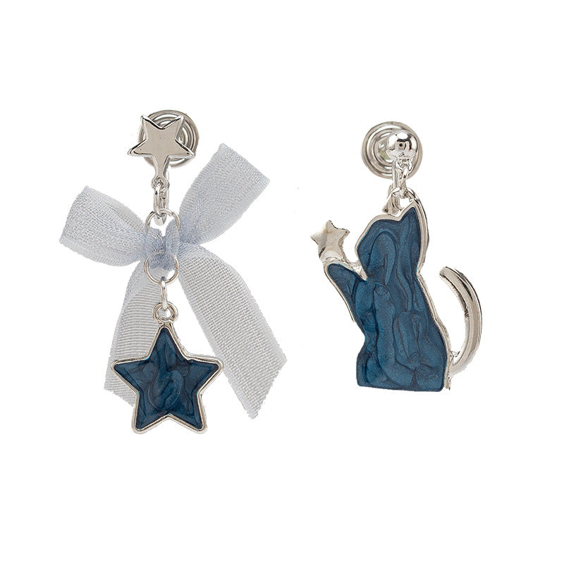 Wholesale Blue Star Bow Cat Clip-On Stud Earrings Sweet Cute Fashion Accessory for Party Boutique