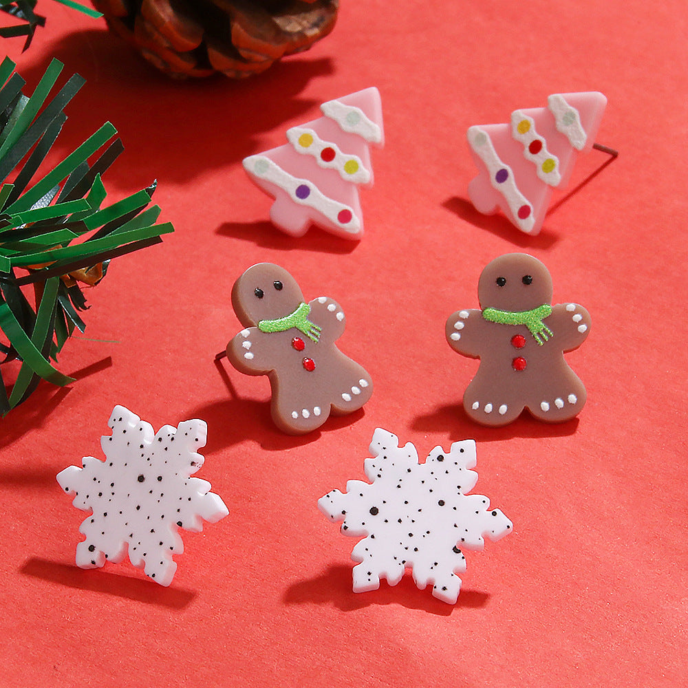 Wholesale  Acrylic Christmas Tree Gingerbread Man Snowflake Three-Piece Set Earrings