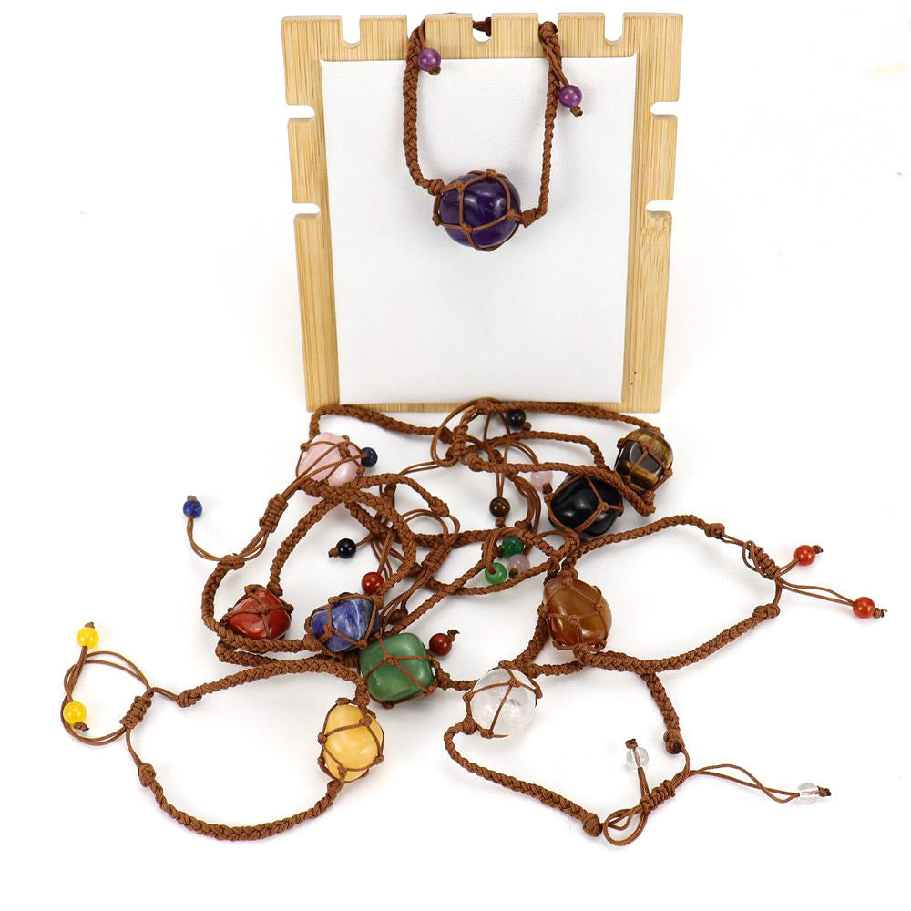 Wholesale Hand Woven Brown Jade Thread Crystal Amethyst Stone Net Pocket Bracelet ACC-BT-HanX003