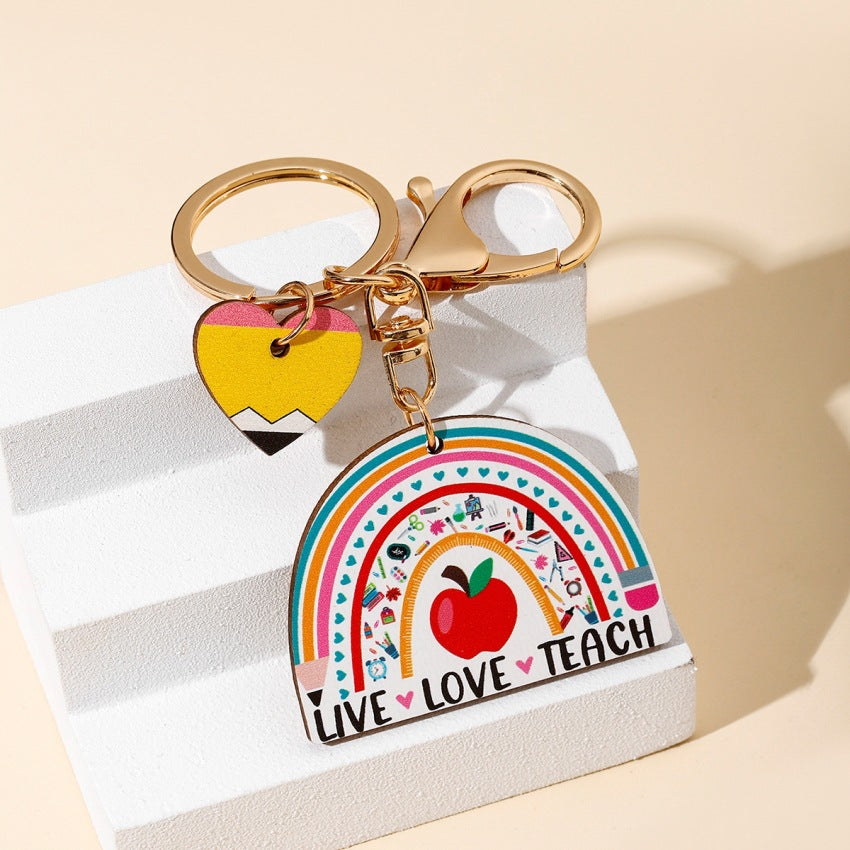Wholesale Rainbow Modern Art Wood Keychain Pendant - Decorative Gift for Teachers