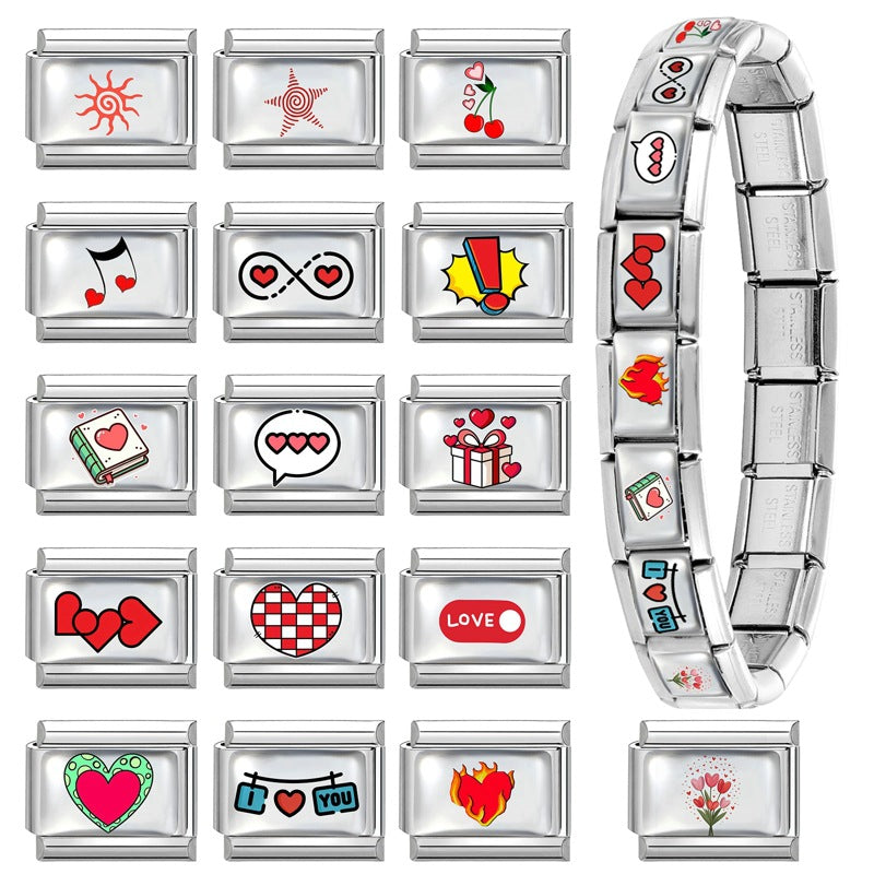 Wholesale Modular Stainless Steel Bracelet with Heart and Sun Motif DIY Craft Supply for Boutique Resale