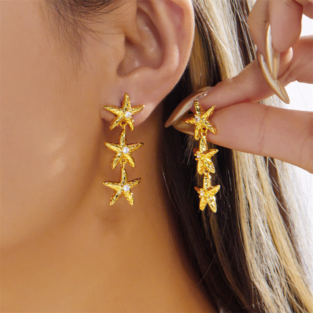 Wholesale Zinc Alloy Electroplated Starfish Shell Earrings Ocean Beach Vacation Party Jewelry Accessory