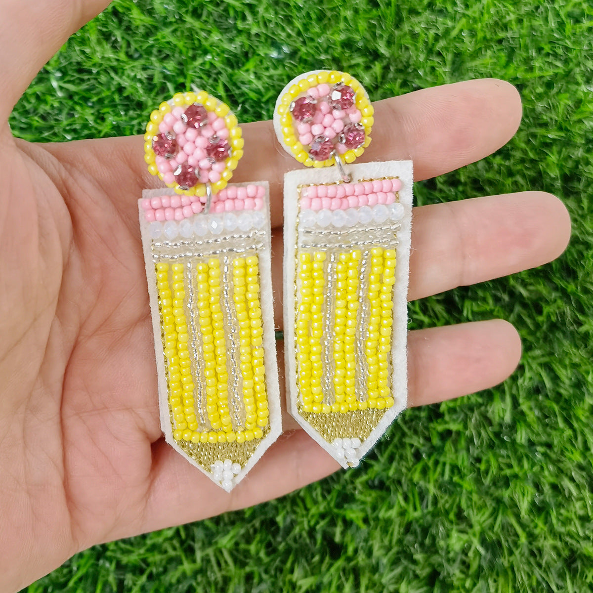 Wholesale Fabric Handmade Rice Ball Apple Love Pencil Teacher Gift Earrings ACC-ES-JiaQi004