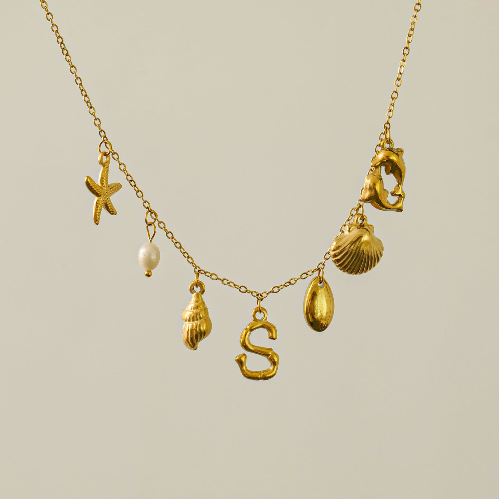 Wholesale 26 Letters Freshwater Pearl Starfish Ocean Series Necklace