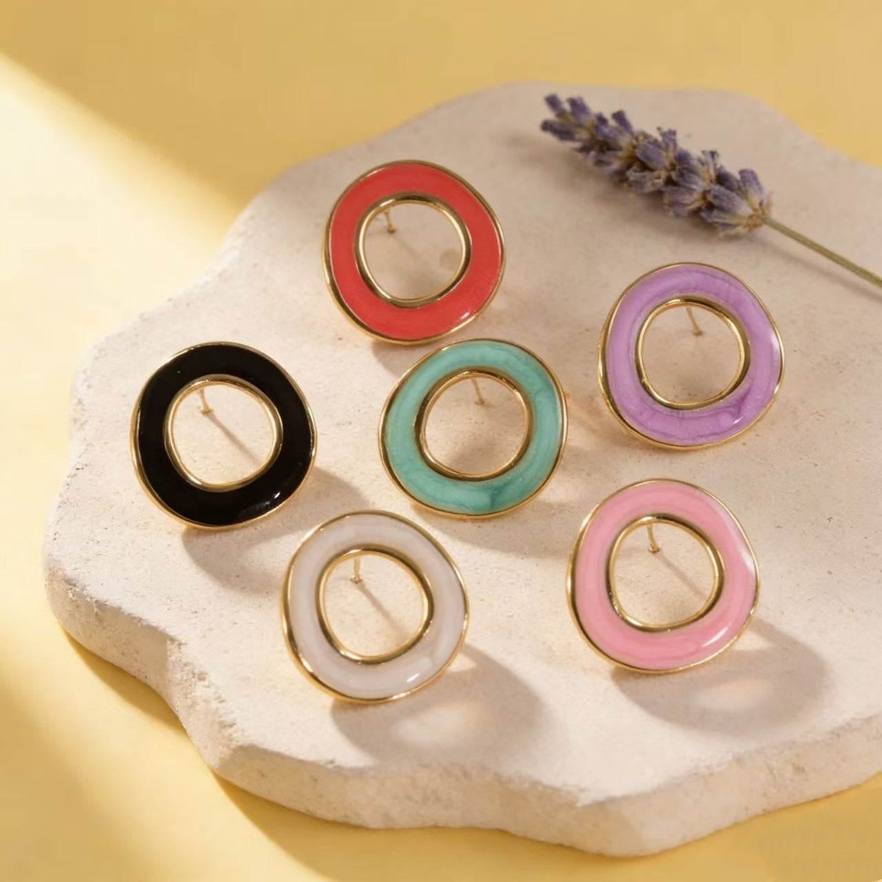 Wholesale Titanium Steel Light Luxury Geometric Irregular Enamel Circle Earrings