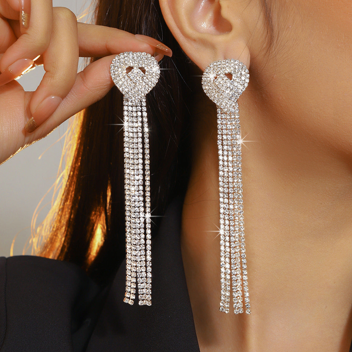 Wholesale Independence Day Exaggerated Long Tassel Love Earrings