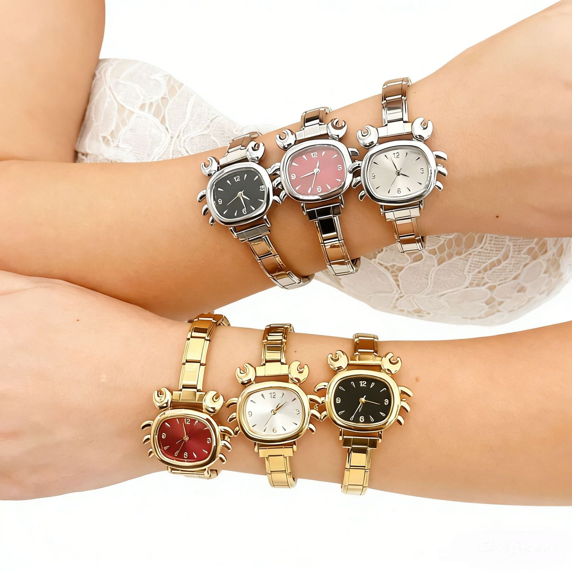 Wholesale Stylish Square Crab Design Stainless Steel Quartz Watch with Fashion Strap for Everyday Wear