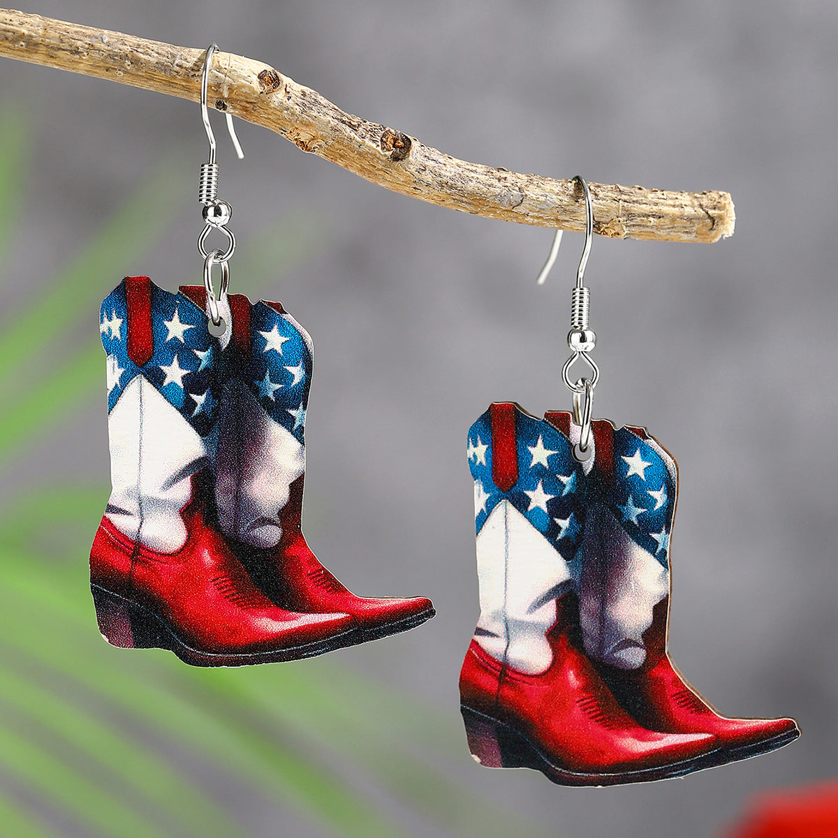 Wholesale  Independence Day Element Wooden Boots Earrings