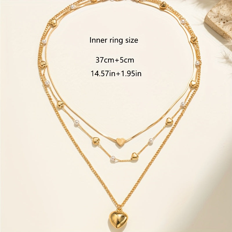 Wholesale Heart Chain Pearl Necklace Layering Jewelry Trendy Fashion Accessory Gift