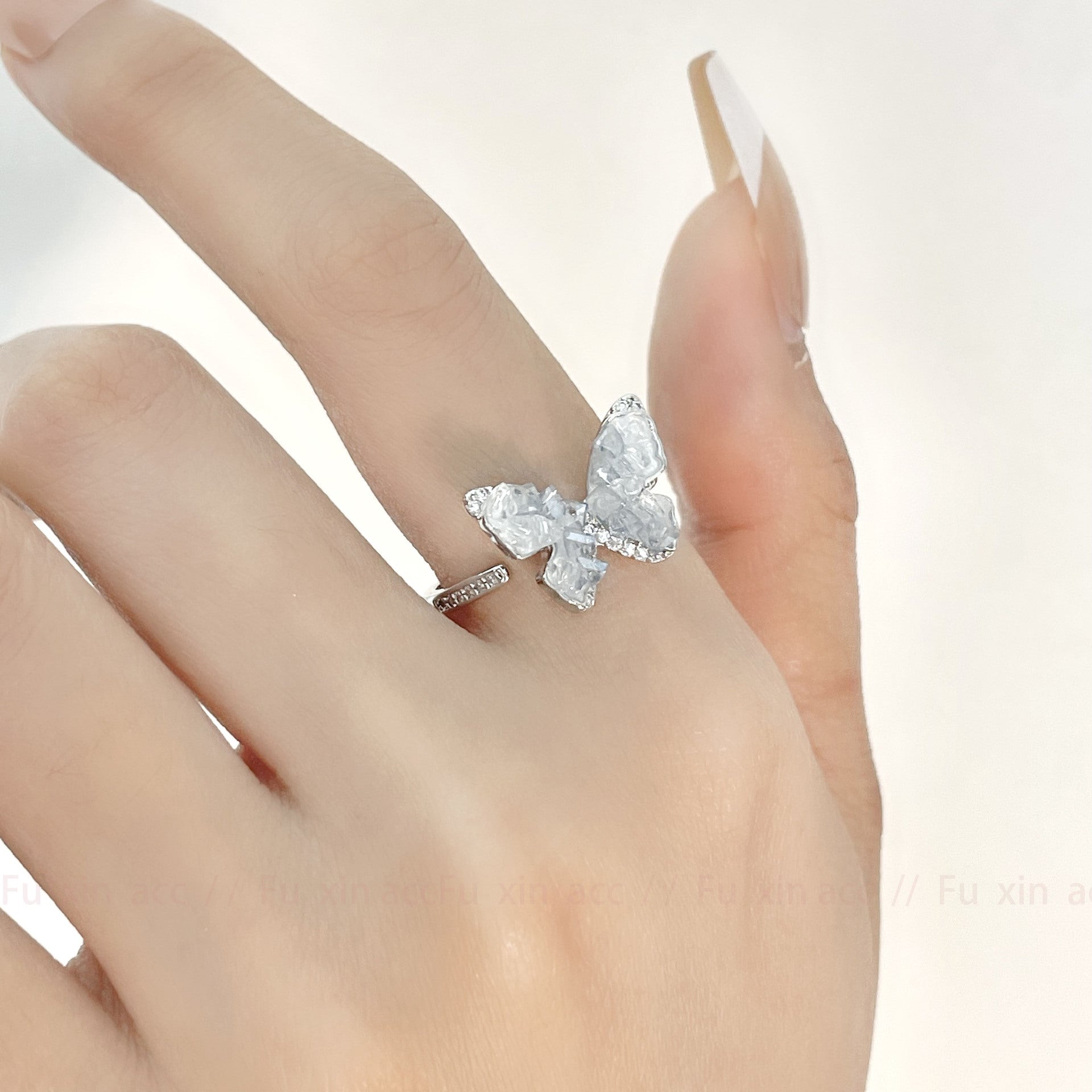 Wholesale Gradient Ice Crushed Blue Butterfly Open Ring