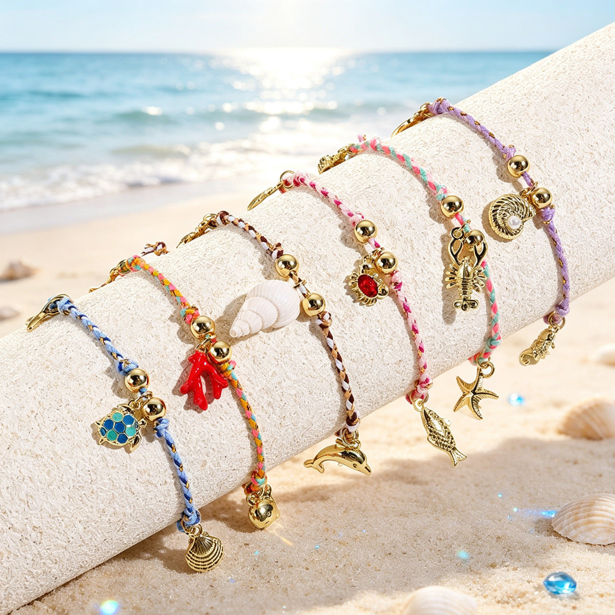 Wholesale Ocean Themed Handmade Braided Bracelet Adjustable Shell Conch Charm Unisex Everyday Wear