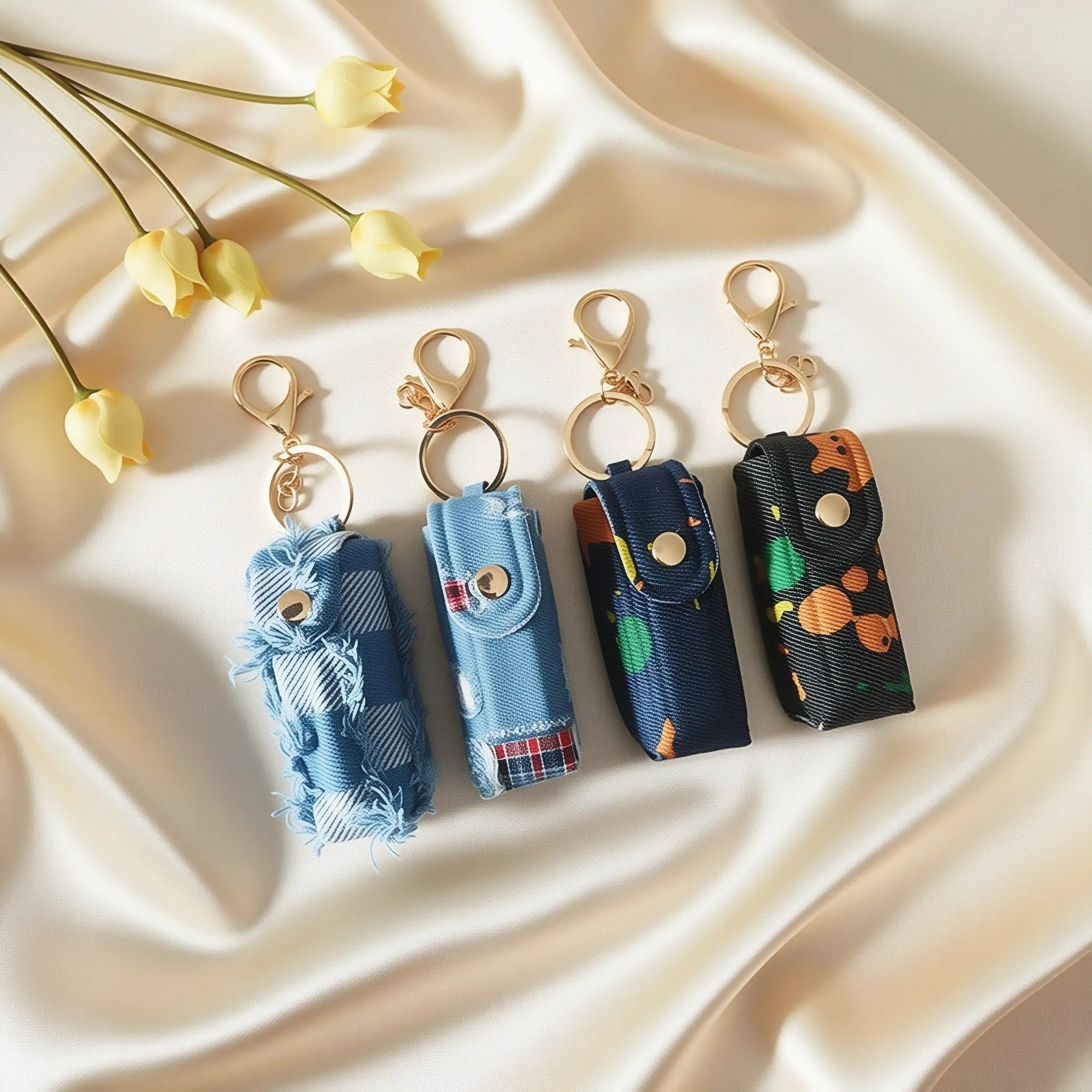 Wholesale Trendy Handmade Denim Bag Charm Keychain - Fabric Coin Purse Decorative Accessory