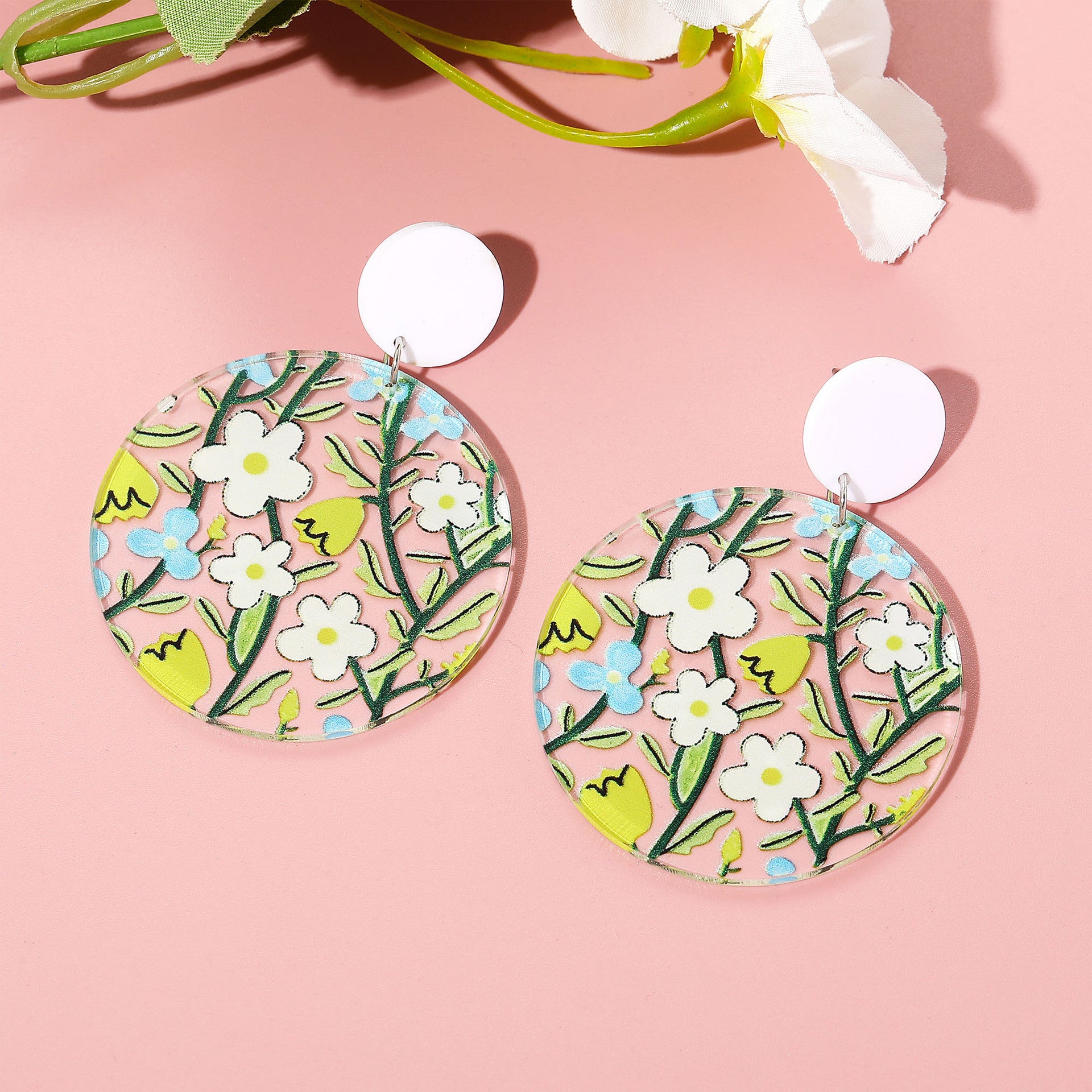 Wholesale  Colorful  Cartoon Yellow Flower Acrylic  Long Earrings