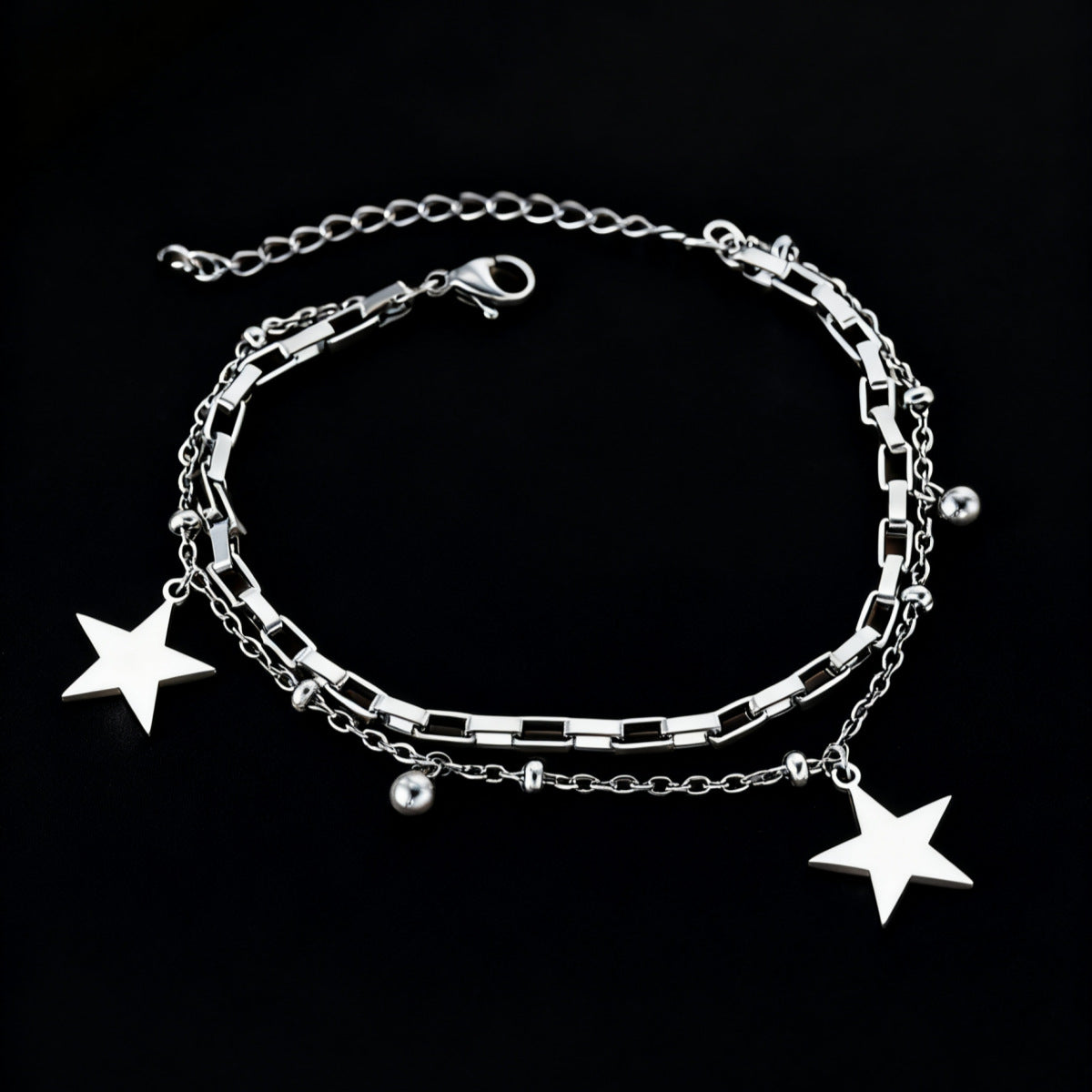 Wholesale European Retro Men' s Double-Layer Cross Bracelet Alloy Chain Round Bead Pendant Fashion Accessory
