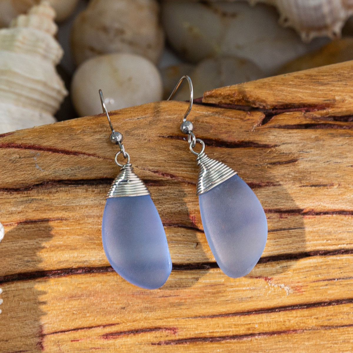 Wholesale Seaside holiday style colored sea glass earrings