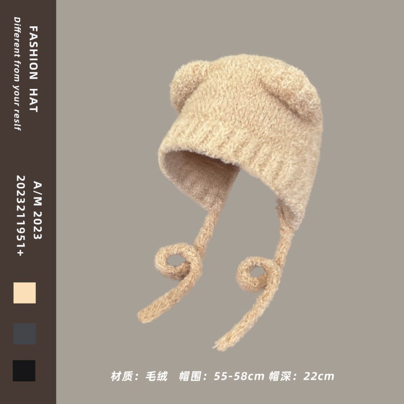 Wholesale Cute bear ears long braid plush hat