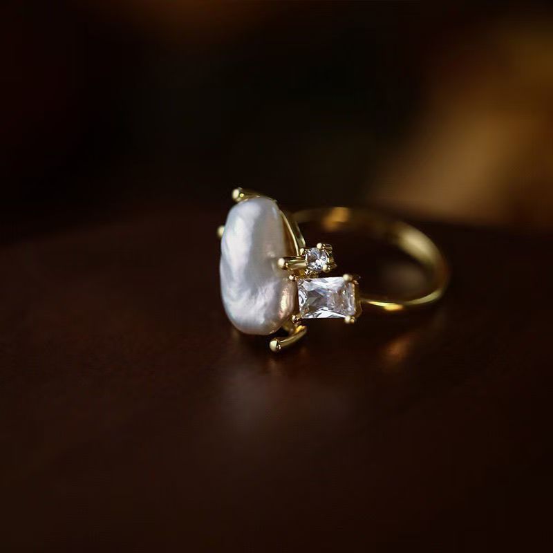 Wholesale Baroque Cross Imitation Pearl Ring Adjustable Handmade Fashion Accessory Gift for Women
