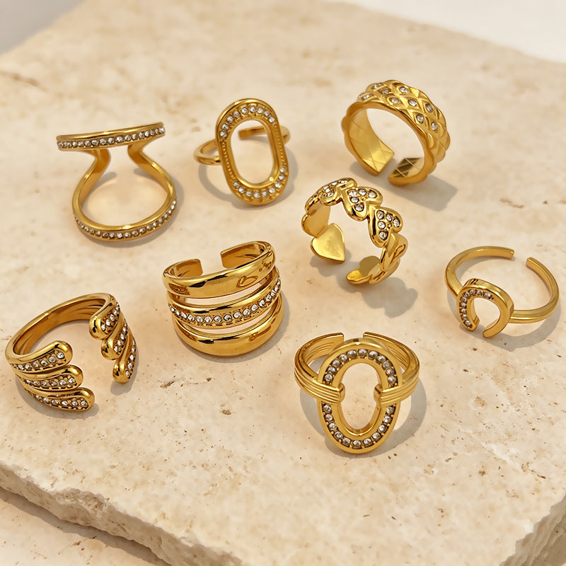 Wholesale Stainless Steel Gold Plated Open Geometric Oval Design Ring Fashion Accessory for Everyday Wear