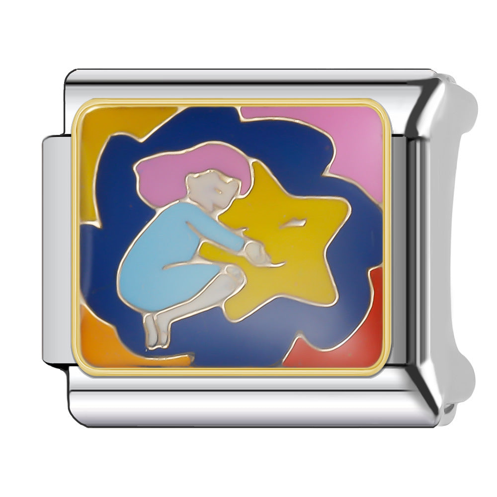 Wholesale Italian Charm Bracelet 9mm DIY Splicing Stainless Steel Goodnight Series Cartoon Composable Bracelet