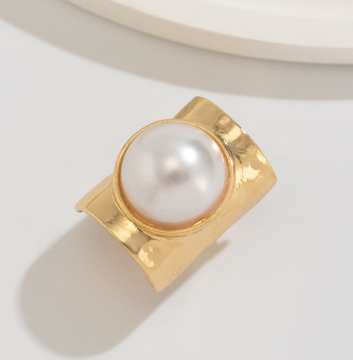 Wholesale Inlaid pearl wide opening adjustable rings jewelry
