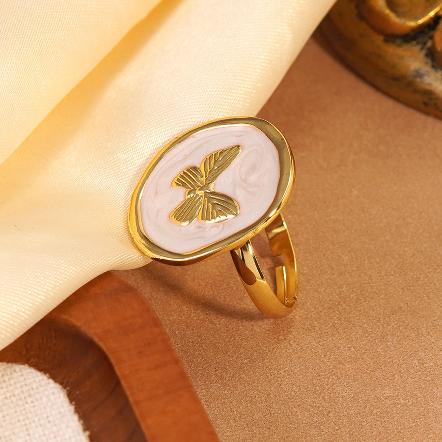 Wholesale butterfly oil drop ring holiday style stainless steel  ring