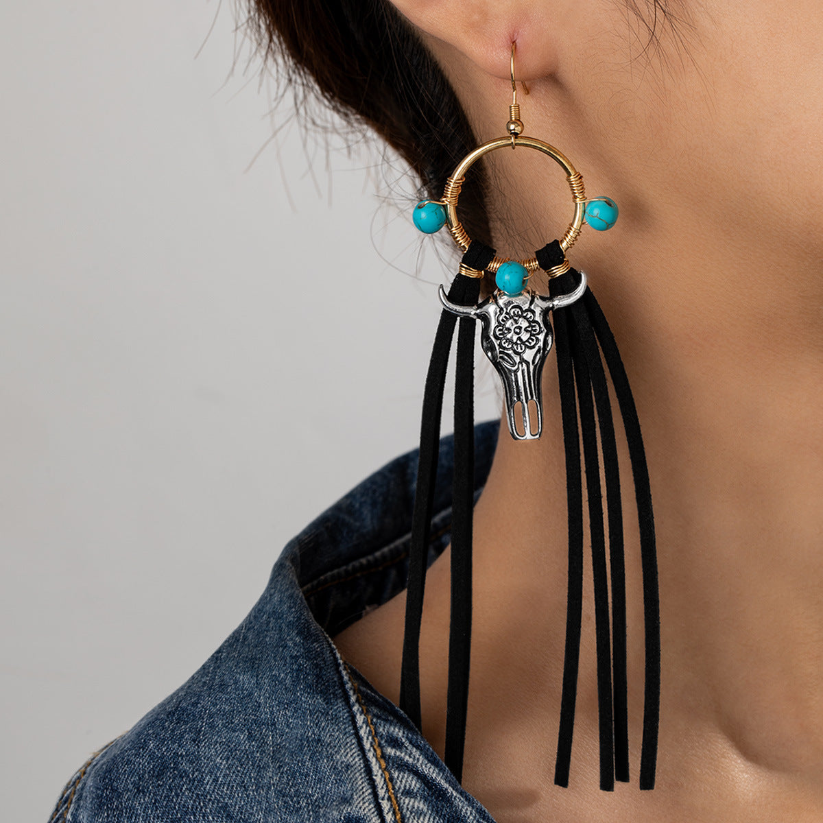 Wholesale Bohemian Turquoise Drop Tassel Earrings Jewelry Accessory
