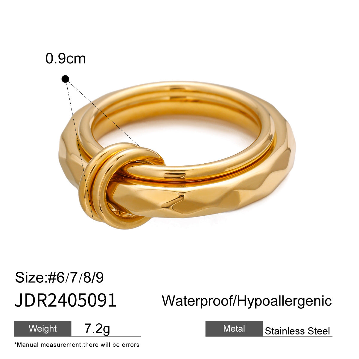 Wholesale 18k gold stainless steel gold and silver color matching double thread chain ring