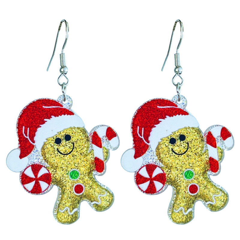 Wholesale 2 pairs/ pack Christmas Glitter Girls Party Christmas Tree Gingerbread Man Lights Snowflake Earrings