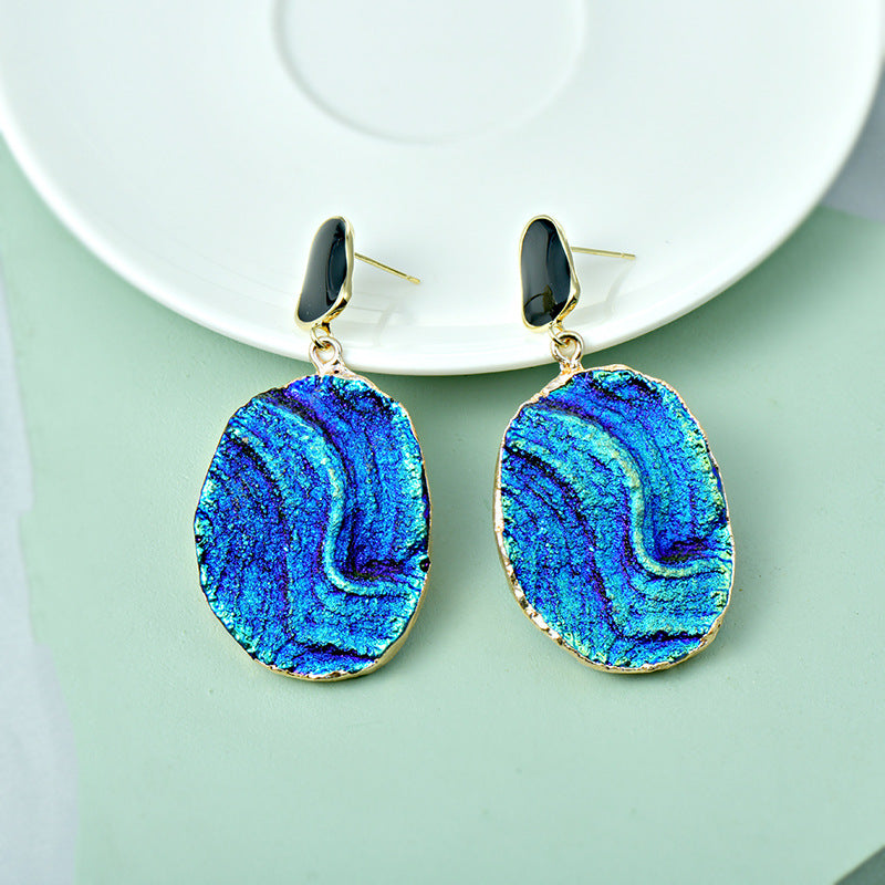 Wholesale Ocean Long Blue Wave Texture Resin Earrings ACC-ES-JiuJia008