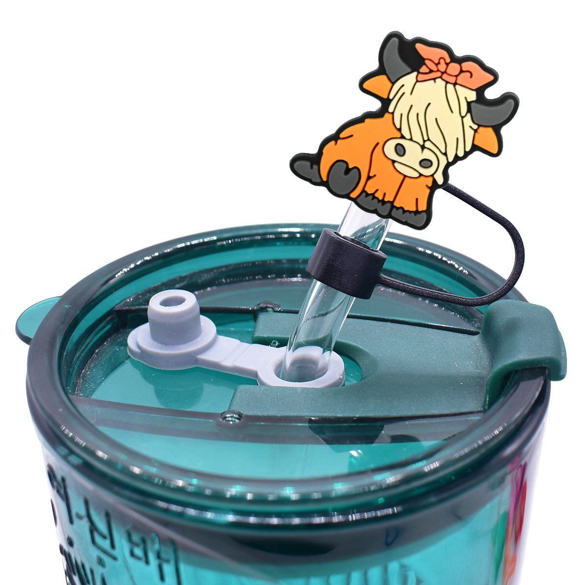 Wholesale  Random 100pcs Highland Cow Series 10mm PVC Soft Straw Tube Cap