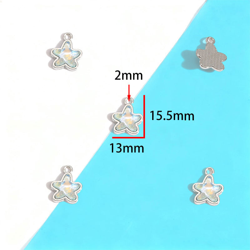 Wholesale Electroplated Zinc Alloy Blue Star Moon Resin Inlay Pendant Charms For DIY Jewelry Making Bag Charm Keychain Everyday Wear
