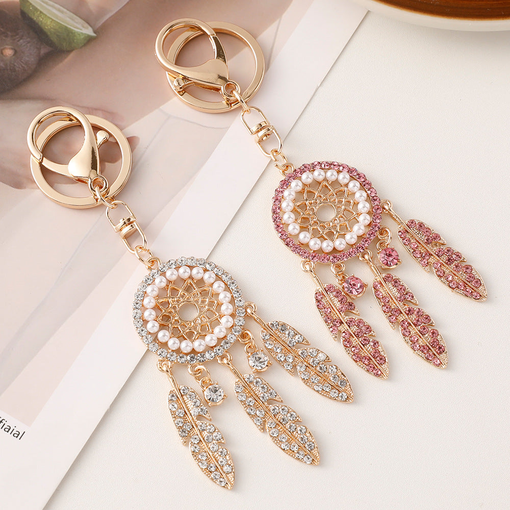 Wholesale Rhinestone Hollow Dream Catcher Feather Alloy Keychain ACC-KC-ChenHui001