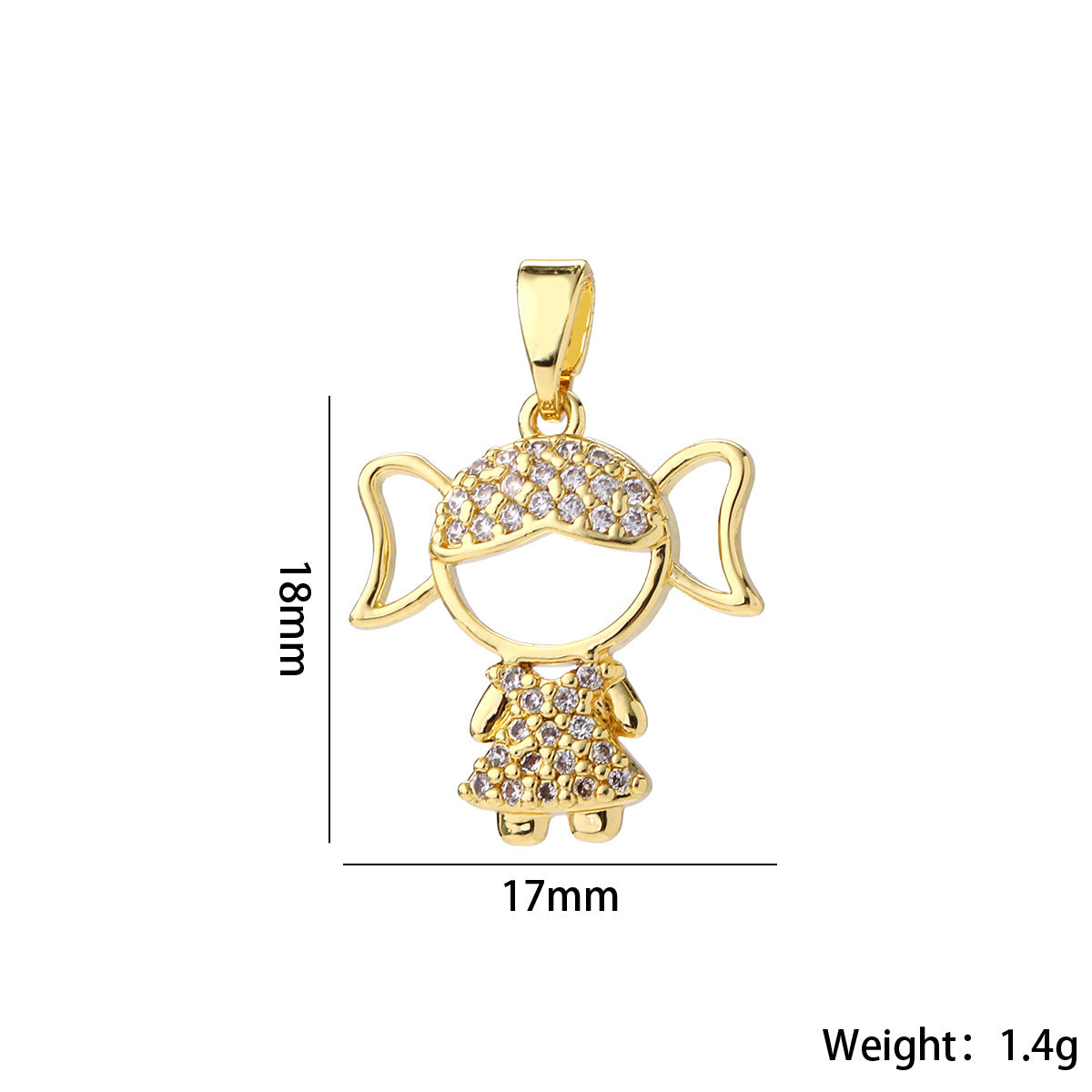 Wholesale Cute Love Heart Girl Pendant Gold Plated Brass Zircon Chic Necklace Accessory For Women