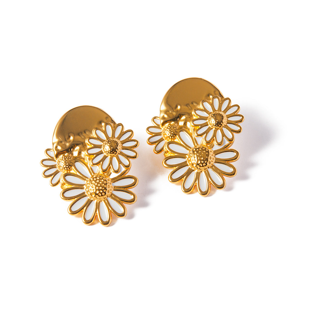 Wholesale 18k Gold Stainless Drop Oil/White Drop Oil Little Daisy Earrings