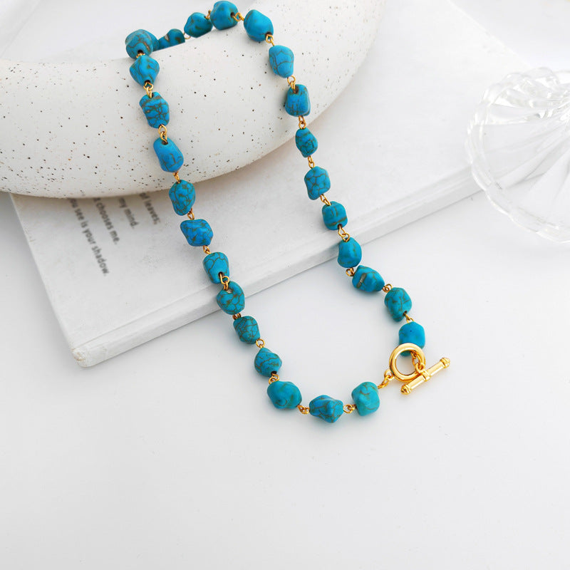 Wholesale copper plated real gold vintage irregular gemstone necklace